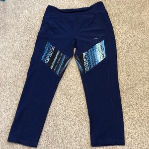 Navy Crop Leggings With Decorative Inserts+pocket